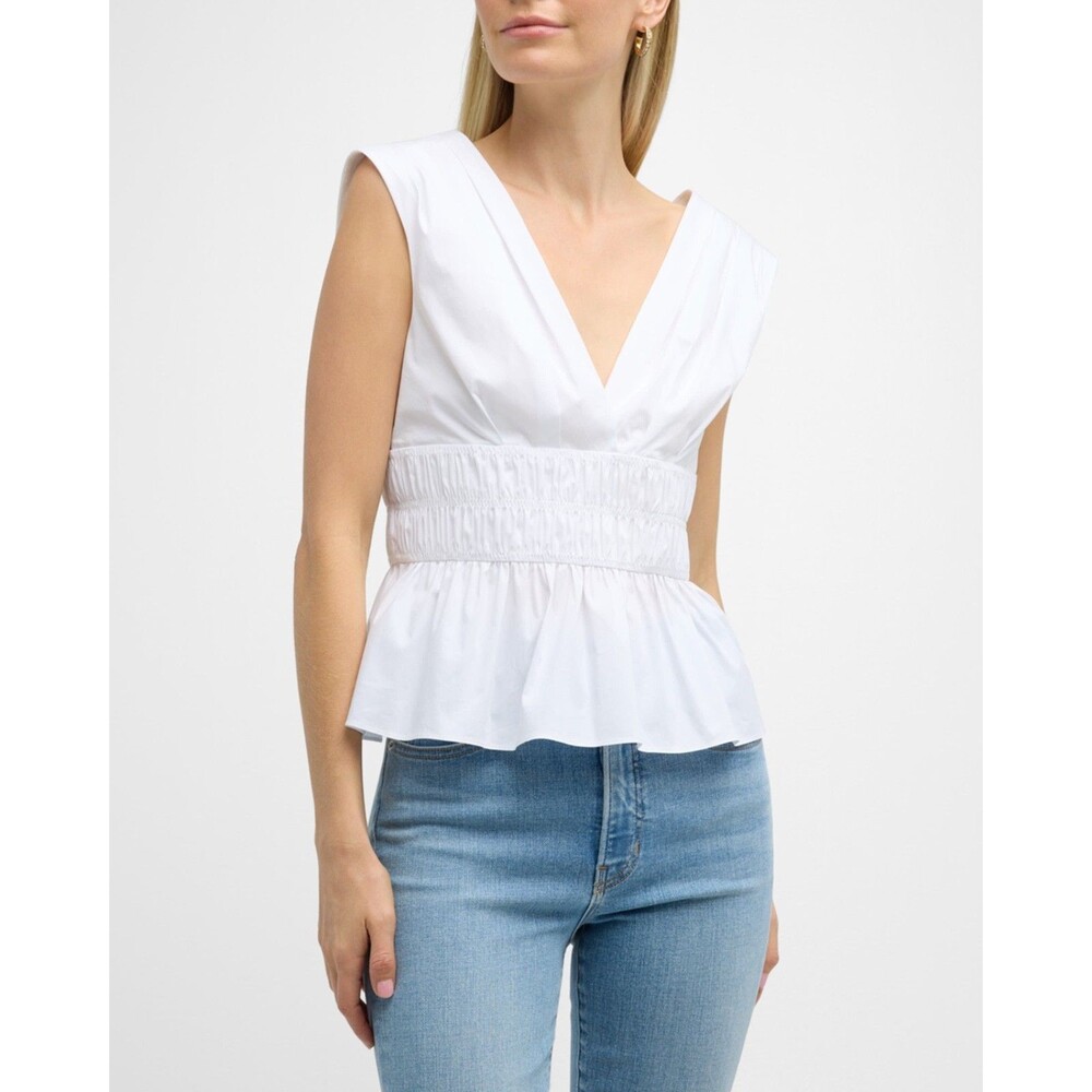 VERONICA BEARD Women’s Evra V-Neck Peplum Blouse Top size 8 NWT Smocked Waist